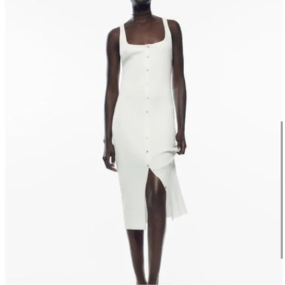 strapless open back dress ZESICA Short Sleeve Button Ribbed Knit Striped Pleated Midi Dress – zesica main image 1